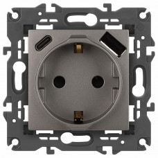 Розетка с заземлением и со шторкой и 2хUSB, без рамки Эра Эра Elegance 14-4108-16