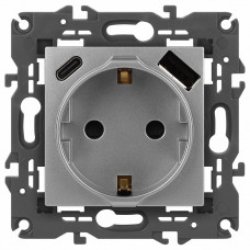 Розетка с заземлением и со шторкой и 2хUSB, без рамки Эра Эра Elegance 14-4108-03