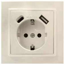 Розетка с заземлением и 2хUSB type A и C, без рамки Stekker Эрна 50077