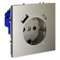 Розетка с заземлением и со шторкой и 2хUSB type A и C, без рамки Voltum S70 VLS040504