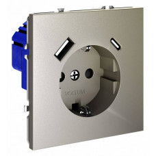Розетка с заземлением и со шторкой и 2хUSB type A и C, без рамки Voltum S70 VLS040504