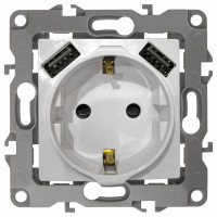 Розетка с заземлением и со шторкой и 2хUSB, без рамки Эра Эра Elegance 14-4109-02