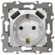 Розетка с заземлением и со шторкой и 2хUSB, без рамки Эра Эра Elegance 14-4109-04