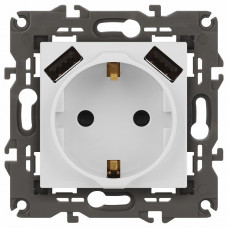 Розетка с заземлением и со шторкой и 2хUSB, без рамки Эра Эра Elegance 14-4109-01М