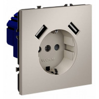 Розетка с заземлением и со шторкой и 2хUSB type A, без рамки Voltum S70 VLS040403