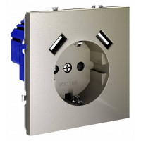 Розетка с заземлением и со шторкой и 2хUSB type A, без рамки Voltum S70 VLS040404