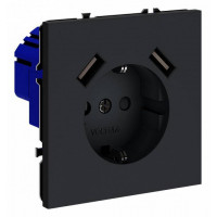 Розетка с заземлением и со шторкой и 2хUSB type A, без рамки Voltum S70 VLS040407