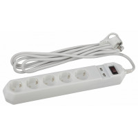Удлинитель с выключателем Эра  USF-5es-1.5m-USB-W