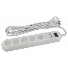 Удлинитель с выключателем Эра  USF-5es-1.5m-USB-W