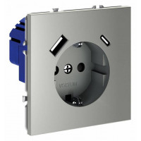 Розетка с заземлением и со шторкой и 2хUSB type A и C, без рамки Voltum S70 VLS040505
