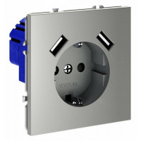 Розетка с заземлением и со шторкой и 2хUSB type A, без рамки Voltum S70 VLS040405